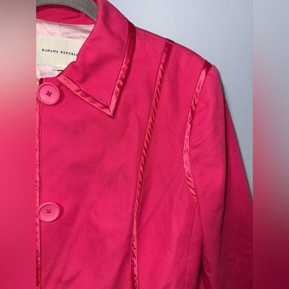 Banana Republic Barbie pink cotton blend trench coat with satin piping Large EUC - Picture 2 of 10